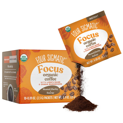 Four Sigmatic Focus Organic Mushroom Coffee | Instant Mushroom Coffee Mix with Lion's Mane, Chaga and Rhodiola for Better Focus and Immune Support | 10 Packets