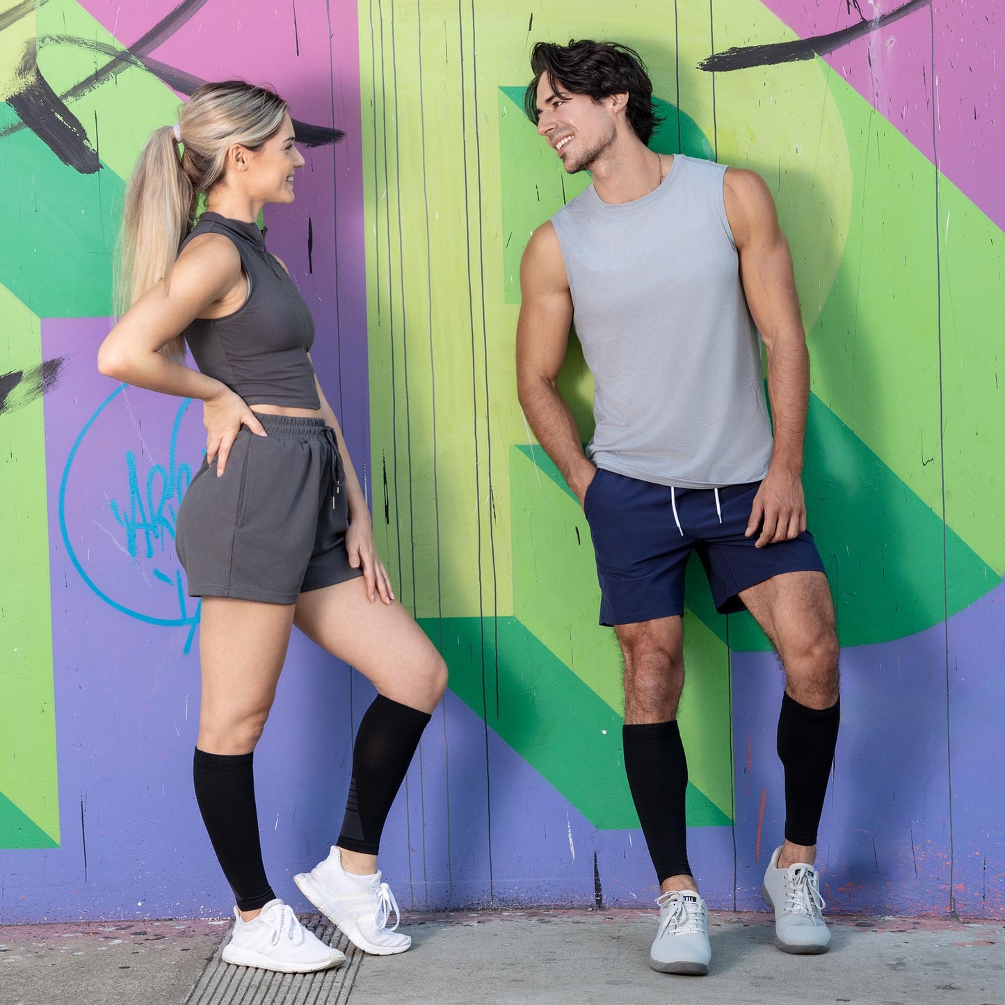 Calf Compression Sleeves for Men and Women - (1 Pair) Footless Compression Socks Support for Varicose Veins, Nursing, Pregnancy, Running - PhysFlex Leg Sleeve Brace for Shin Splints, Pain Relief and Reduces Swelling (Black, Medium)