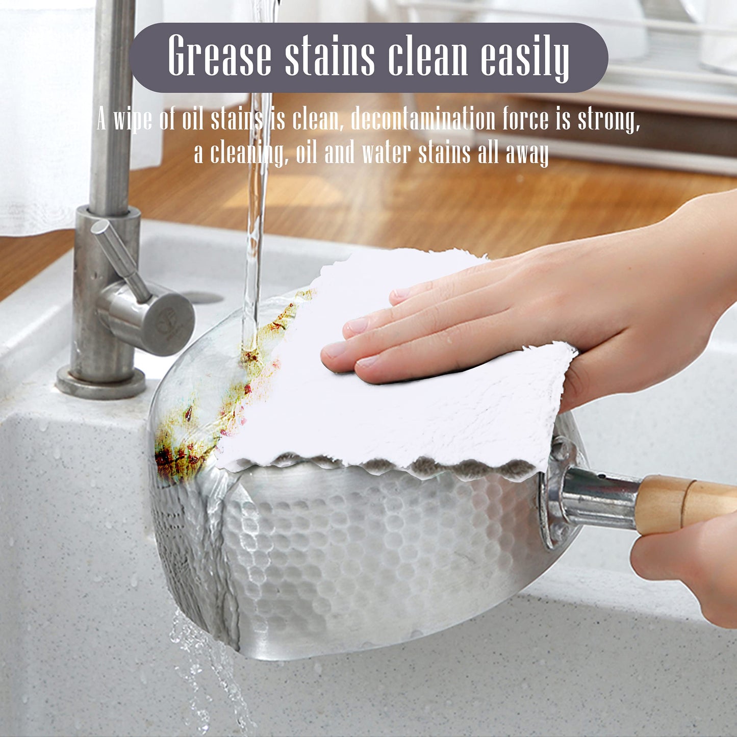Sunny zzzZZ 24 Pack Kitchen Dishcloths - Does Not Shed Fluff - Reusable Dish Towels, Dish Cloths, Super Absorbent Coral Fleece Cleaning Cloths, Nonstick Oil Washable Fast Drying, 10 x 10 Inch (White)