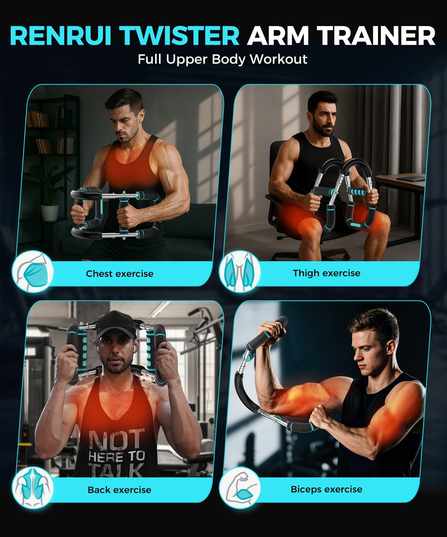 Twister Arm Trainer, Adjustable 5 Resistance Levels (40-130 lbs) Chest & Arm Workout Equipment for Men & Women, Ergonomic Home Gym Strength Trainer with Anti-Slip Handles & Carry Bag (Dark Blue)