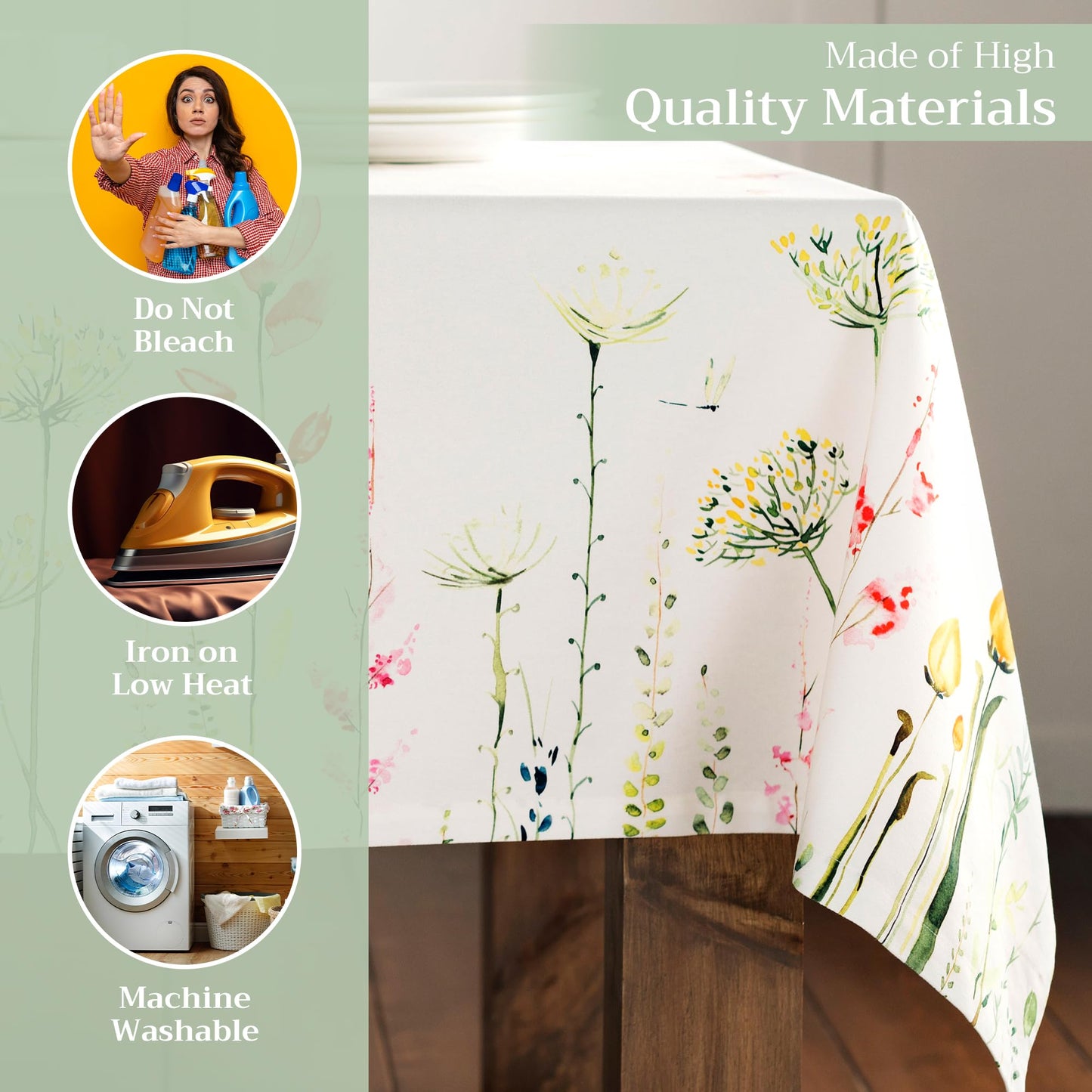 Maison d'Hermine Table Cloth Rectangle Table 100% Cotton 70 x 140 Inches Tablecloth Reusable Decorative for Dining Room, Farmhouse, Home, Party, Festive & Wedding Spring Summer - Botanical Fresh