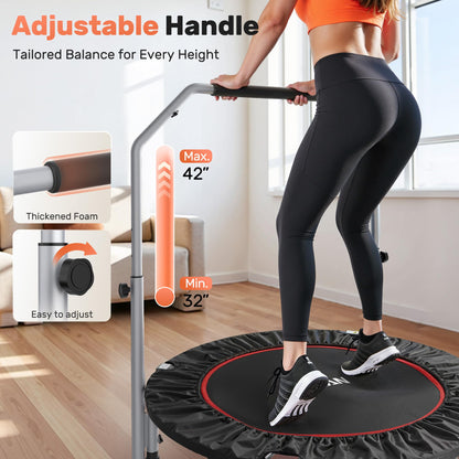 BCAN 40/48" Foldable Mini Trampoline Max Load 330lbs/440lbs, Fitness Rebounder with Adjustable Foam Handle, Exercise Trampoline for Adults Indoor/Garden Workout, Black