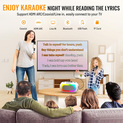 SUDOTACK Karaoke Machine for Adults Kids with 2 Wireless Microphones, Bluetooth PA Speaker System with Echo/Bass/Treble Adjustment for Home Party, Outdoor, Church, Picnic, Birthday Gifts (White)