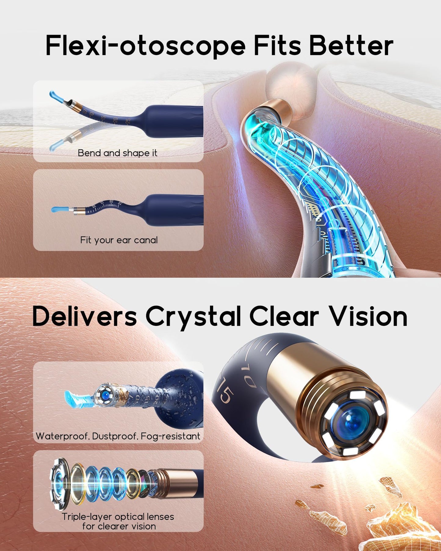 Bebird Earsight Plus Ear Wax Removal Tool Camera, Ear Cleaner with Flexible Wireless Ear Camera Otoscope, Painless Visual Ear Pick Tweezers Wax Remover, Portable Ear Cleaning Kit for Adults/Kids, Blue