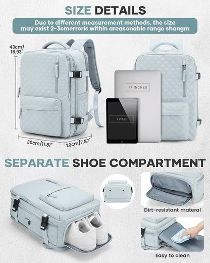 Travel Vacuum Storage Backpack with Air Pump Vacuum Seal Compression Space Saver Bags Clothing Vacpack 18x14x8 inches Travel Bag Carry on Personal item Laptop Work Backpacks Women LightBlue