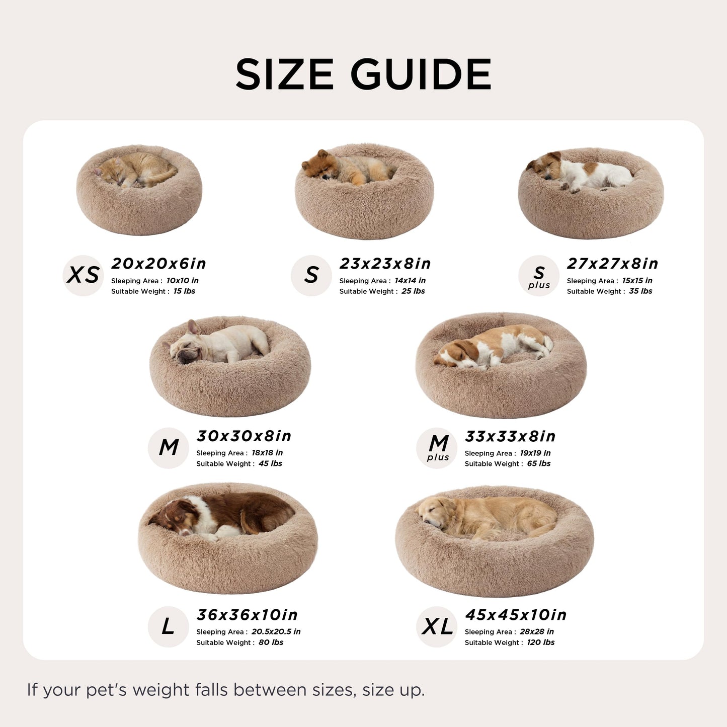 Bedsure Calming Dog Bed Medium Size Dog - Donut Washable Medium Pet Bed, 30 inches Anti-Slip Round Fluffy Plush Faux Fur Cat Bed, Fits up to 45 lbs Pets, Camel