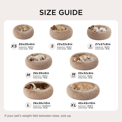 Bedsure Calming Dog Bed Medium Size Dog - Donut Washable Medium Pet Bed, 30 inches Anti-Slip Round Fluffy Plush Faux Fur Cat Bed, Fits up to 45 lbs Pets, Camel