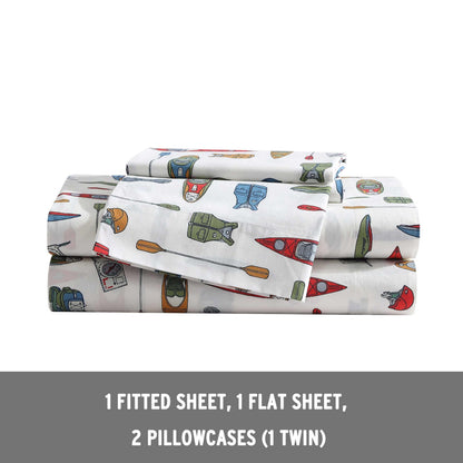 Eddie Bauer - Twin Sheets, Cotton Percale Bedding Set, Crisp & Cool Home Decor (Kayak Adventure, Twin)