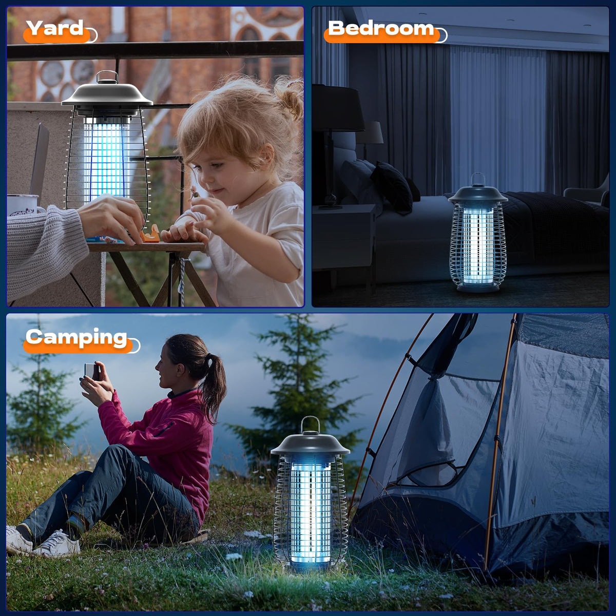 Bug Zapper Indoor & Outdoor, 4200V Electric Mosquito Zapper, 10 Years Lifespan, 6.5ft Power Cord, Waterproof, Fly Trap Mosquito Trap, Fly Killer Fly Zapper for Home, Patio, Kitchen, Backyard, Camping