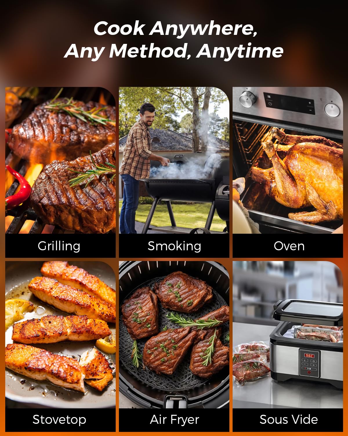 Alfolive 2025 AI Wireless Meat Thermometer, Smart Bluetooth Meat Thermometer Digital, ±0.5°F High Accuracy, Grill Temperature Probe for BBQ, Grilling, Smoker, Oven, Cooking, Air Fryer, 2 Probes