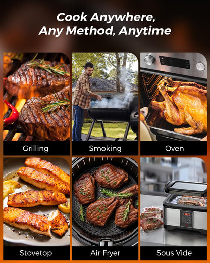 Alfolive 2025 AI Wireless Meat Thermometer, Smart Bluetooth Meat Thermometer Digital, ±0.5°F High Accuracy, Grill Temperature Probe for BBQ, Grilling, Smoker, Oven, Cooking, Air Fryer, 2 Probes