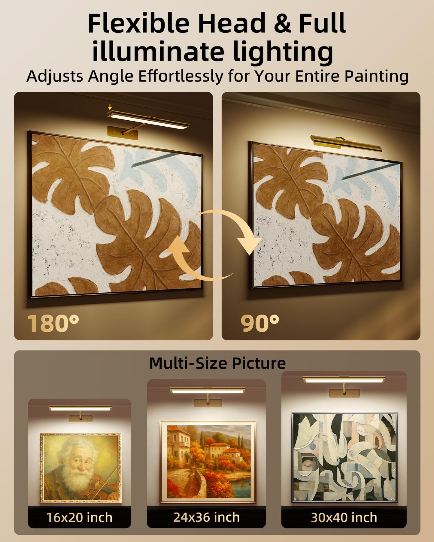 EZVALO Picture Light for Wall, 16'' Rechargeable 4800mAh Battery Lights Wireless Remote, Dimmable Magnetic LED Art Painting Light with 3 Color Temperatures, Display for Gallery, Living Room, Hallway