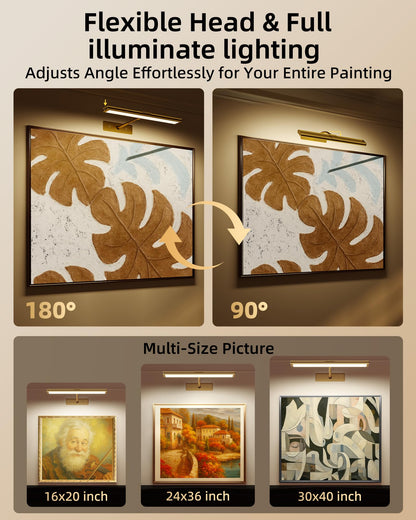 EZVALO Picture Light for Wall, 16'' Rechargeable 4800mAh Battery Lights Wireless Remote, Dimmable Magnetic LED Art Painting Light with 3 Color Temperatures, Display for Gallery, Living Room, Hallway