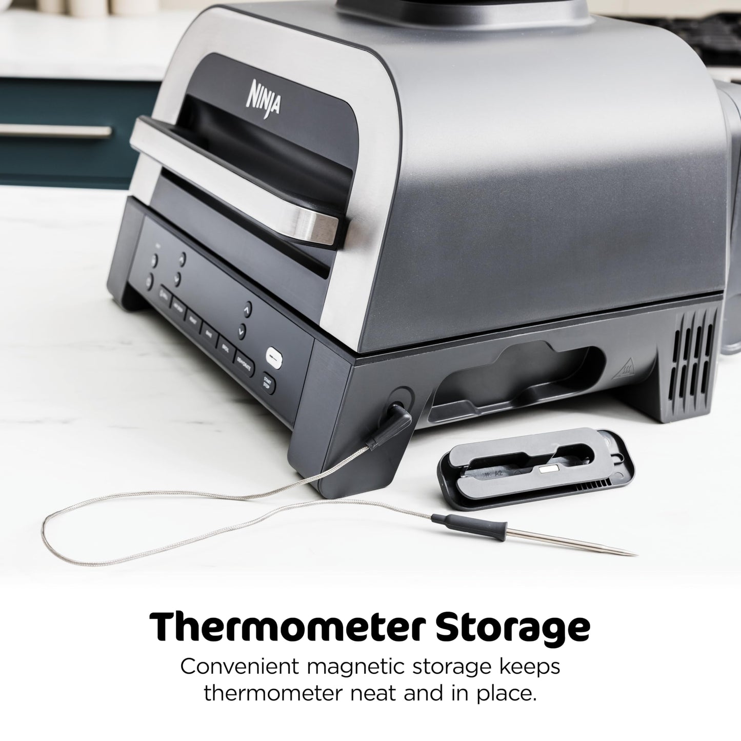 Ninja DG551 Foodi Smart XL 6-in-1 Indoor Grill with Air Fry, Roast, Bake, Broil, & Dehydrate, Foodi Smart Thermometer, 2nd Generation, Black/Silver