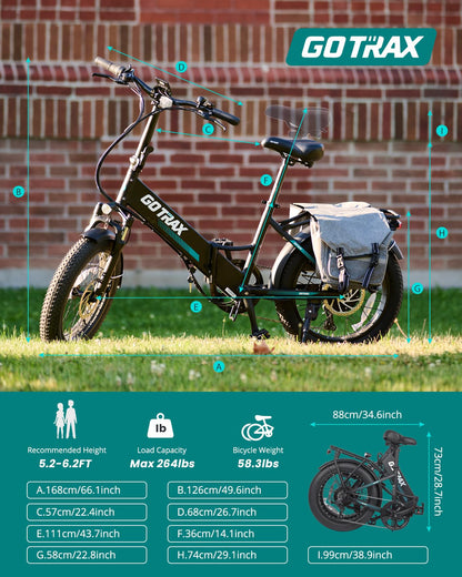 Gotrax R2 20" Folding Electric Bike with 55 Miles (Pedal-assist1) by 48V Battery, 20Mph Power by 500W, LCD Display and 5 Pedal-Assist Levels, 7-Speed & Front Shock Absorber for Off-Road Bicycle Black