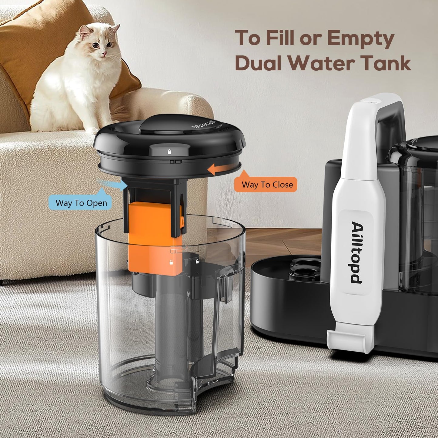 Ailltopd Carpet & Upholstery Spot Cleaner, Powerful Suction & Portable Spot Remover, Deep Stain Cleaning for Carpet, Pets, Stairs, Car Seat, Couch, with Dual Size BrushHead and Cleaning Solutions