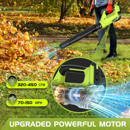 Leaf Blower, Electric Cordless Leaf Blower with 2 Batteries and Charger, 2 Speed Mode, Lightweight Leaf Blowers for Blowing Leaves, Patio Cleaning, Lawn Care and Dust