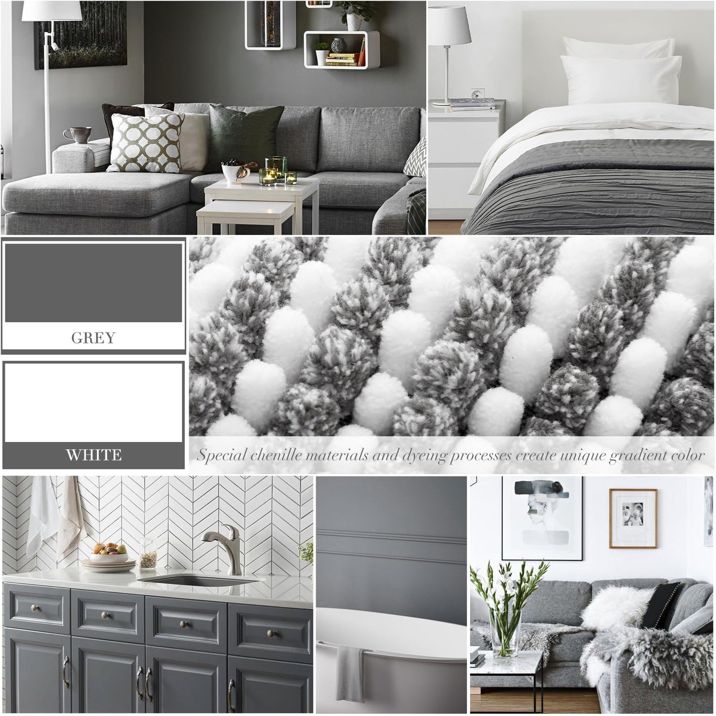 BSICPRO Bathroom Rugs and Mats Sets, 2 Piece Thick Absorbent Chenille Bath Mat Rug Set Non Slip, Soft Shaggy Bath Room Floor Mats for Bathroom, Machine Washable (Gray, 24" x 70" Plus 20" x 32")