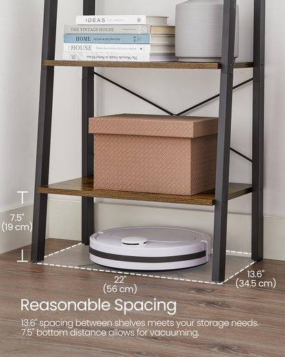VASAGLE Ladder Shelf, 4-Tier Bookshelf, Storage Rack, Bookcase with Steel Frame, for Living Room, Home Office, Kitchen, Bedroom, Industrial Style, Rustic Brown and Ink Black ULLS44X