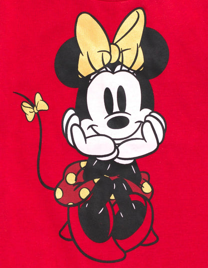 Disney Minnie Mouse Toddler Girls Zip Up Vest Puffer T-Shirt and Leggings 3 Piece Outfit Set Red/Yellow 5T