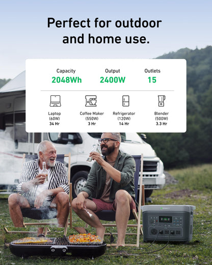 GROWATT Portable Power Station ，INFINITY 2000 Black Electric Solar Generator，2048Wh LifePO4 Battery,2200W AC Output for Home Use, Outdoor Camping, RVs and Emergency Backup(Solar Panel Optional)