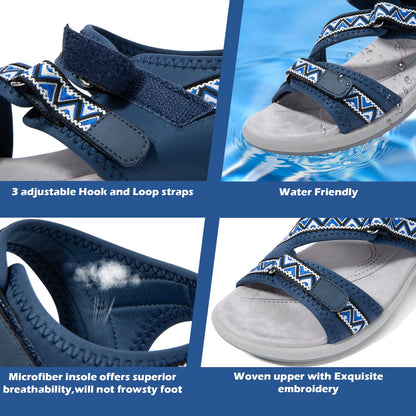 Zelaprox Women Comfortable Walking Sandals with Arch Support Hiking Sandals Casual Summer Athletic Sandals for Outdoor with 3 Adjustable Hook and Loop Strap