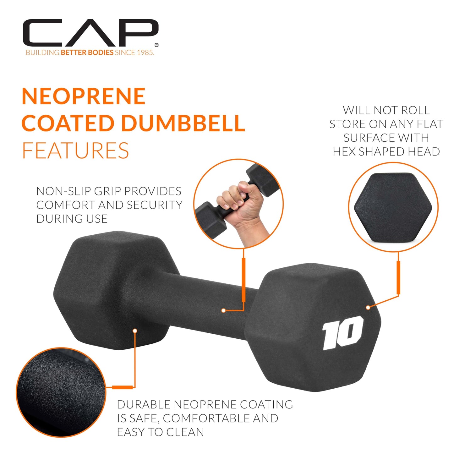 CAP Barbell 10 LB Neoprene Dumbbell Hand Weights - Pair | Black