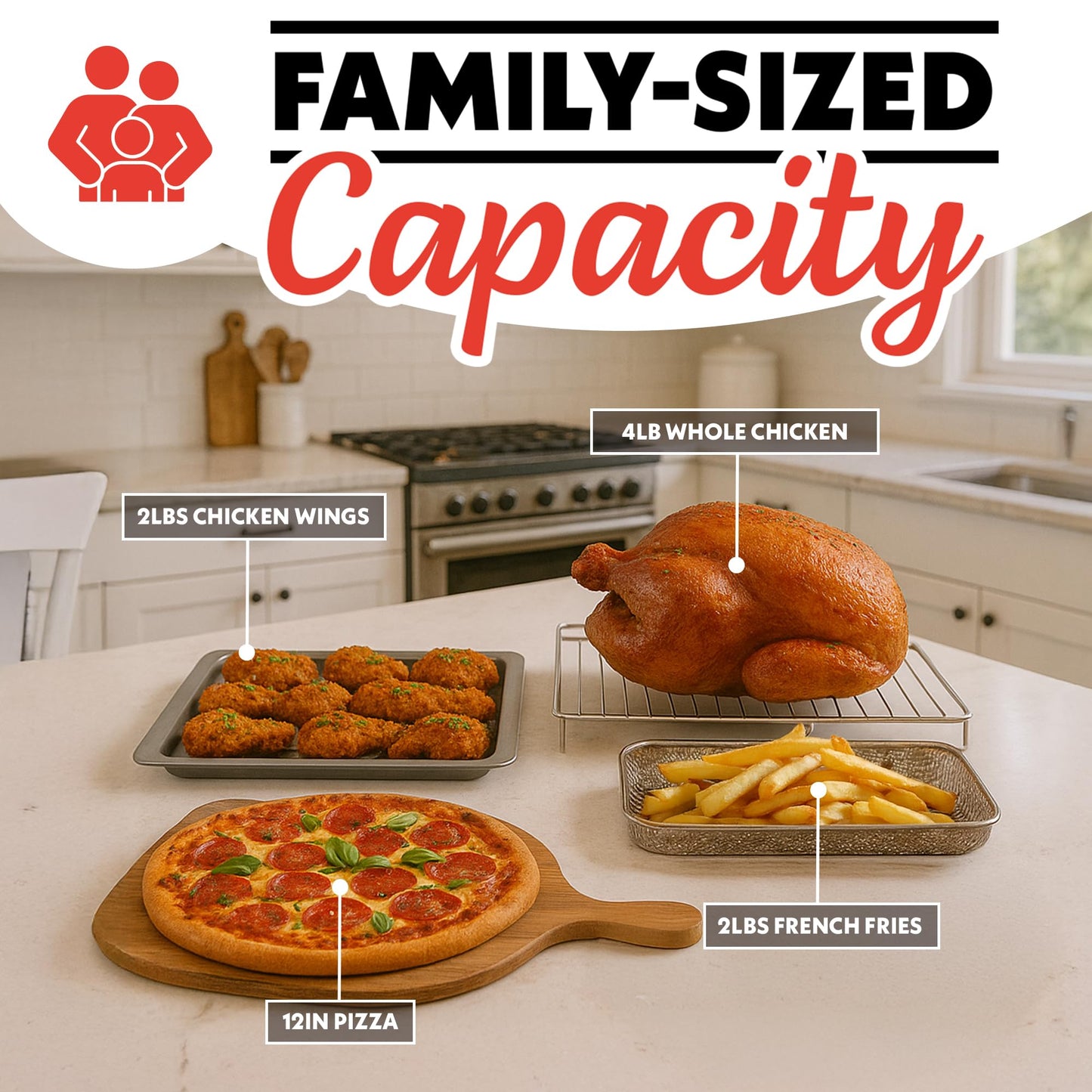 Gourmia French Door Air Fryer – 25 Qt Large Capacity Convection Oven, Fryfroce 360°, Digital Display with 17 Cooking Presets, Bake, Toast, Roast, Dehydrate, Fits 12” Pizza