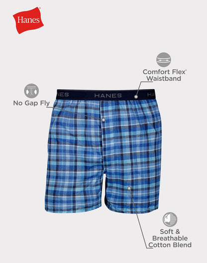 Hanes Men's Underwear Boxers Pack - 6-Pack - Woven Cotton-Blend Boxers for Men - Moisture-Wicking