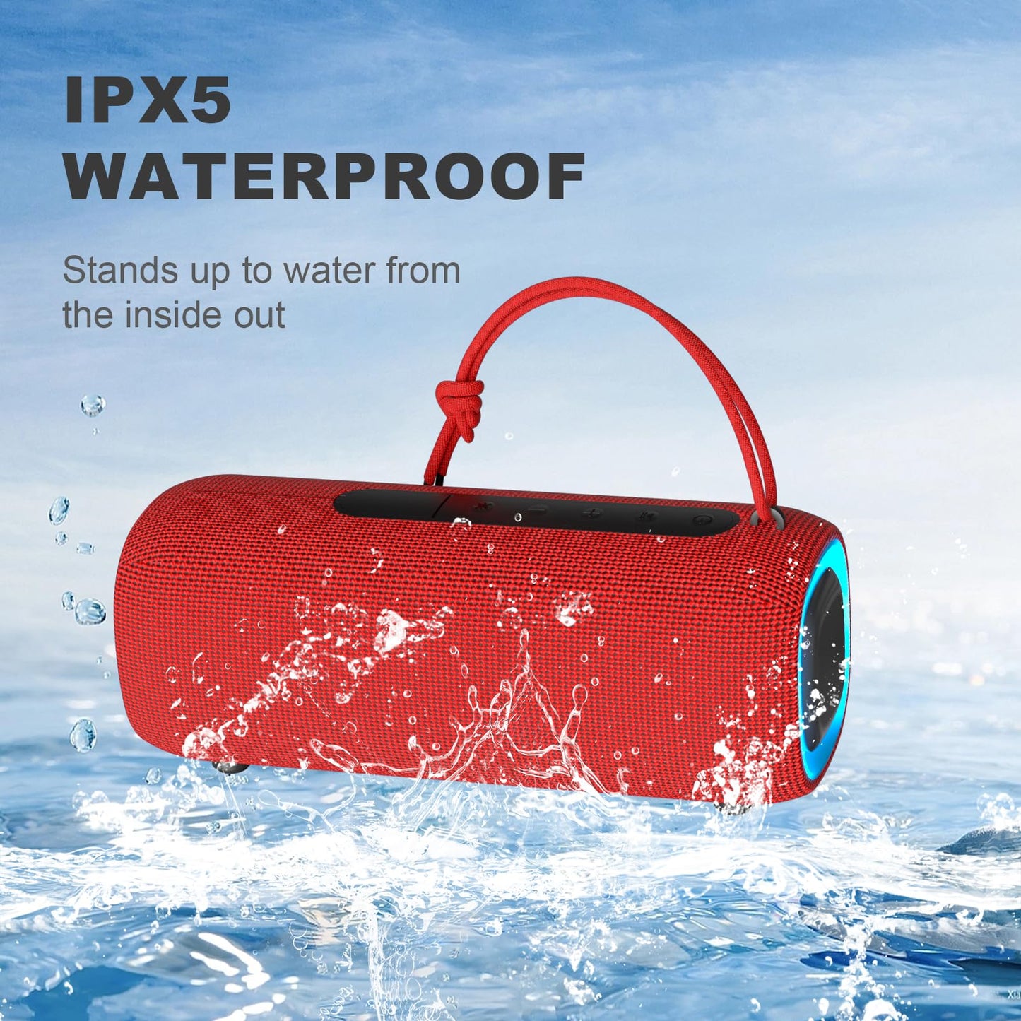 PEICHENG Bluetooth Speaker, Portable Wireless Clear Loud Stereo Sound IPX5 Waterproof with RGB Lights BT5.3 Long Playtime TWS Pairing,for Home Party Outdoor Beach,Great Gift Choice (Red)