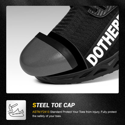 Furuian Steel Toe Sneakers for Men Women Lightweight Safety Shoes Comfortable Puncture Proof Slip On Indestructible Work Shoes Black