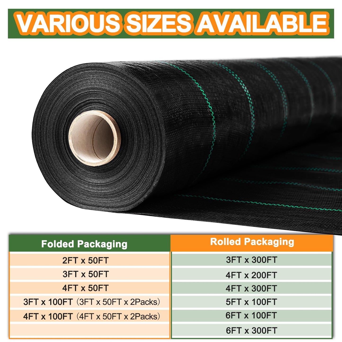 Winisok Weed Barrier Landscape Fabric Heavy Duty, 3FT x 100FT Thicken Garden Fabric Weed Mats Cloth, Durable Weed Control Mulch Breathable for Landscaping Weed Blocker Garden Bed Cover(2 Pack 3x50FT)