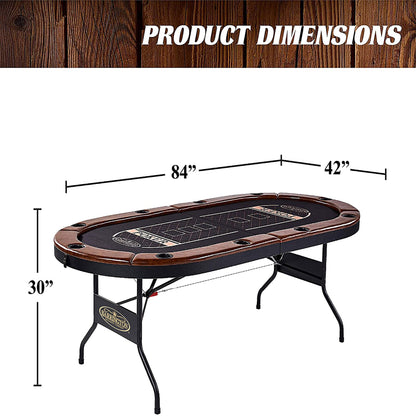 Barrington Charleston 10 Player Folding Poker Table, Oval Card Table, Casino Style Tournament Poker Table with Padded Rails and Cup Holders