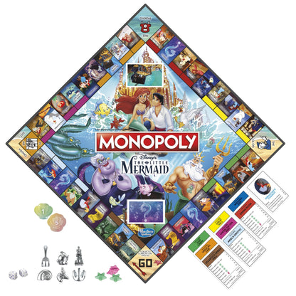 Monopoly Hasbro Gaming Disney's The Little Mermaid Edition Board Game, 2-6 Players for Family and Kids Ages 8+, with 6 Themed Tokens (Amazon Exclusive)