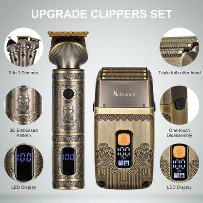 Scttomon T-Blade Hair Trimmers & Electric Shavers for Men Foil Shaver Beard Trimmer Men's Grooming Kit with Triple Blades Cordless