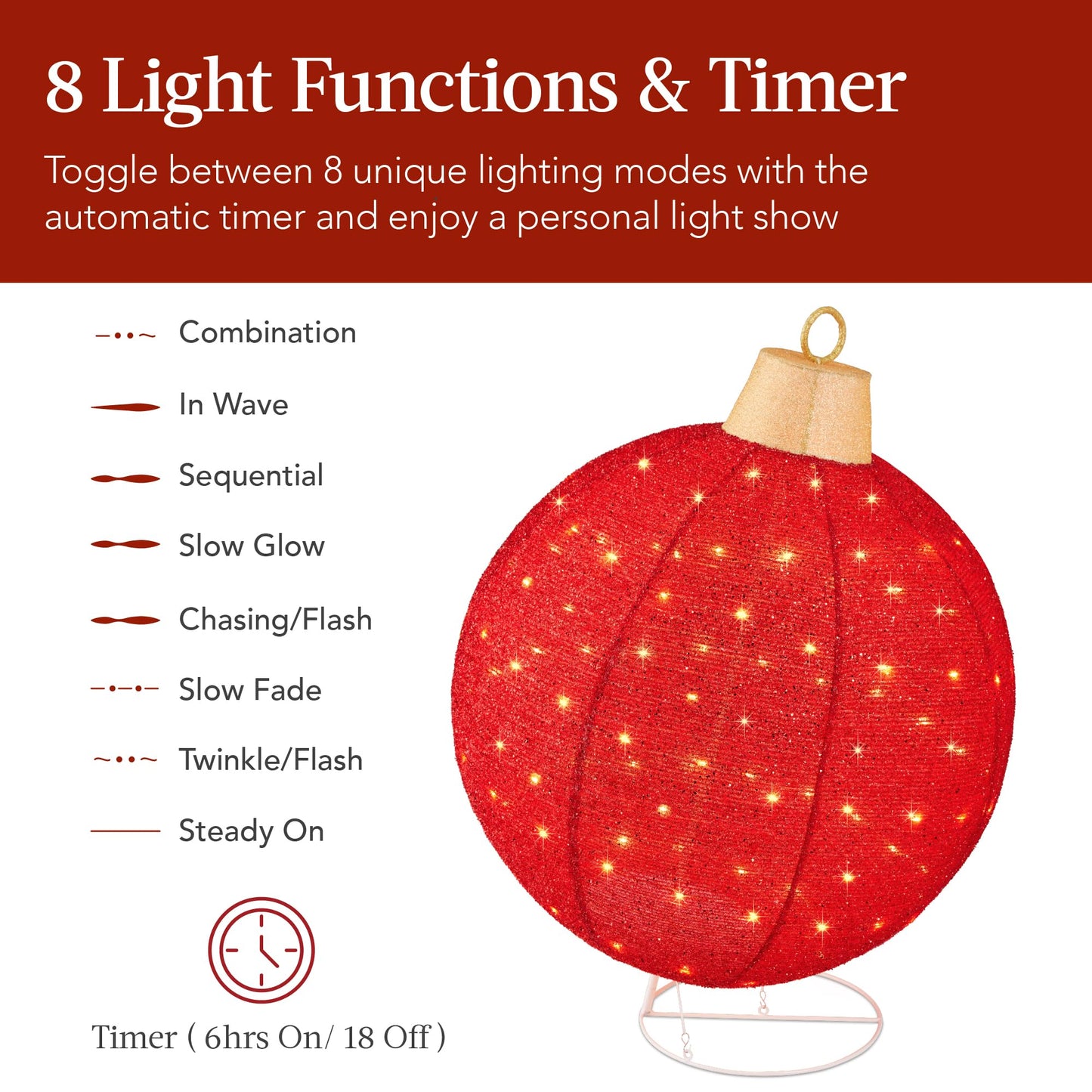 Best Choice Products 2pc Lighted Pop-Up Outdoor Christmas Ornament Set, Holiday Ball Decoration w/ 180 LED Lights, 8 Light Functions - Red/Gold