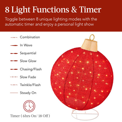 Best Choice Products 2pc Lighted Pop-Up Outdoor Christmas Ornament Set, Holiday Ball Decoration w/ 180 LED Lights, 8 Light Functions - Red/Gold