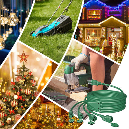 Eversimpleinc 1 to 4 Splitter Extension Cord (Combined 46 FT, End to End 28 FT), 3 Prong Plug with 4 Extended Outlets, with Weatherproof Covers for Indoor and Outdoor