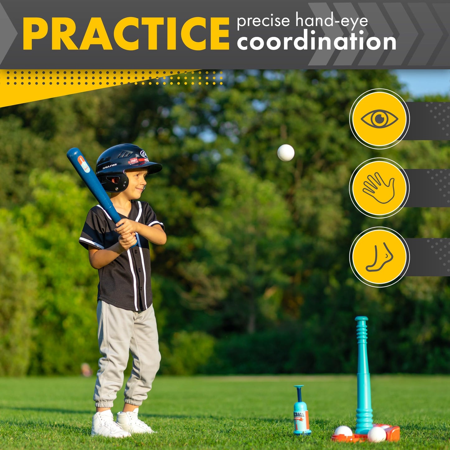 TOMLEON T Ball Stand for Kids and Toddlers 1-3, 3-5, 5-8. Baseball Set With 6 Large Balls, Adjustable Tball Batting Tee, and Pitching Machine. T-Ball Sets With Bat and Ball