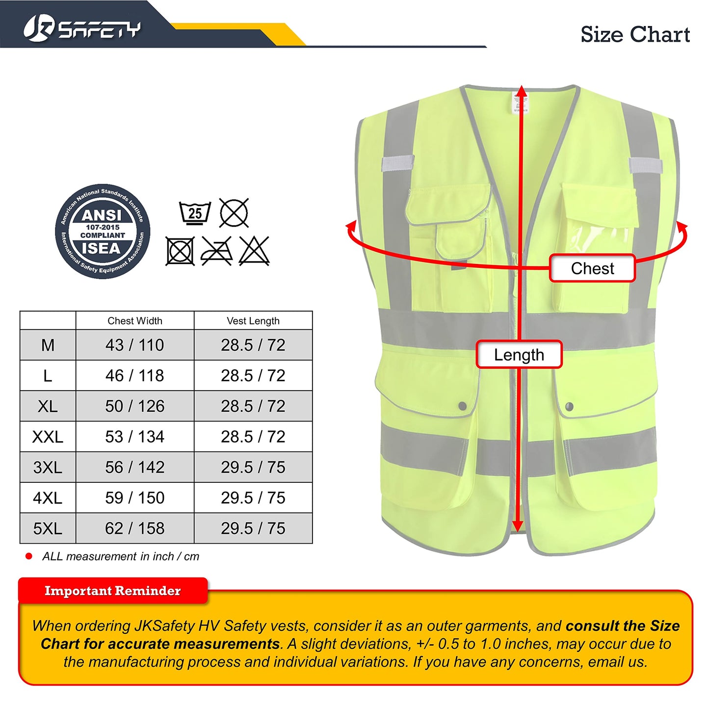 JKSafety 9 Pockets Class 2 High Visibility Zipper Front Safety Vest With Reflective Strips,Meets ANSI/ISEA Standard (X-Large, Yellow)