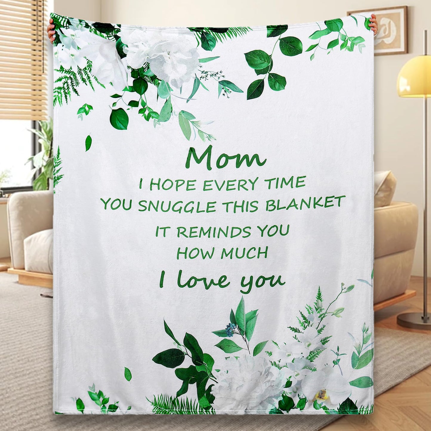 Mom Blanket Gifts for Mom Soft Plush Throw Blankets Best Mom Ever Flower Blankets Gift for Women from Your Favorite Son Daughter on Birthday Christmas (Green)