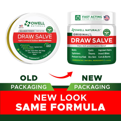OWELL NATURALS Drawing Salve Ointment Fast Acting Formula for Skin, Splinters, Ingrown Hairs, Boils & Cyst, Bug Bites, bee Sting, Mosquito bite Itch, Poison Ivy (2 Pack)