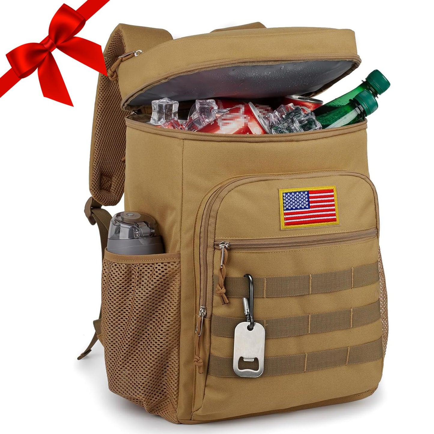 BERRYRIZZ Tactical Backpack Cooler for Men, 25L Large Insulated Backpack Leak-Proof, Heavy Duty Lunch Backpack, Waterproof Ice Chest Bag Women Adults Work Daytrip Camping Beach Hiking, Tactical Brown