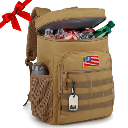BERRYRIZZ Tactical Backpack Cooler for Men, 25L Large Insulated Backpack Leak-Proof, Heavy Duty Lunch Backpack, Waterproof Ice Chest Bag Women Adults Work Daytrip Camping Beach Hiking, Tactical Brown