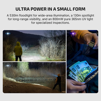 OLIGHT Oclip Ultra EDC Flashlight Clip-on Light, 530 Lumens Rechargeable with Type-C Charging, Combines Floodlight, Spotlight and UV, Triple Magnetic Lights for Inspection and Work (Olive Green)