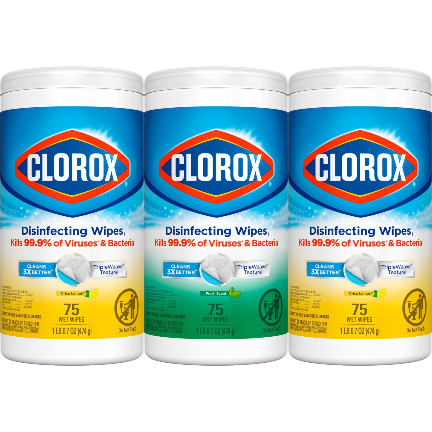 Clorox Disinfecting Wipes Value Pack, Household Essentials, 75 Count, Pack of 3 (Package May Vary)
