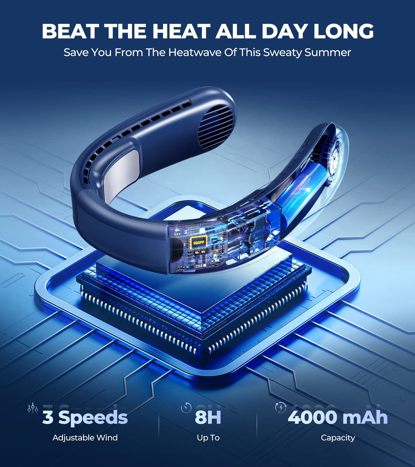1S Cool Down 30°F Neck Fan with Double Semiconductor Coolers, 360° Surrounded Personal Fans Air Conditioner that Blow Cold Air, 8H lasting Portable Fan with 3 Speed, Gifts for Men Women Outdoor Travel