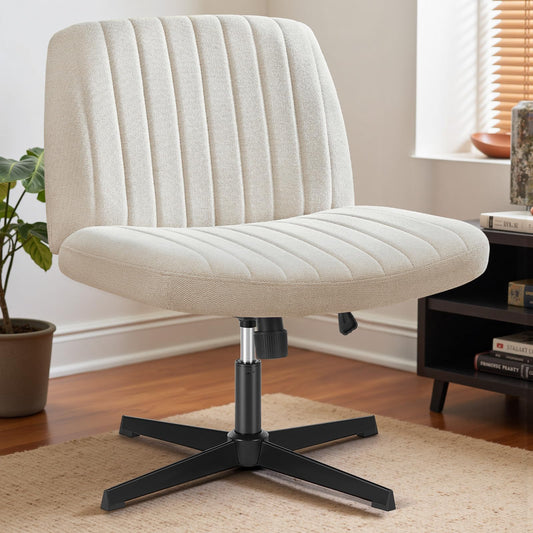 DUMOS Criss Cross Chair Legged Office Wide Comfy Desk Seat, No Wheels Armless Computer Task Seating, Swivel Comfy Vanity Fabric Modern Home Height Adjustable