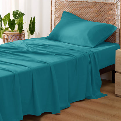 Bedsure Cooling Sheets Twin XL, Rayon Derived from Bamboo, Breathable & Soft Twin XL Sheet Sets, Deep Pocket Up to 16 Inches, Hotel Luxury Silky Dorm Bedding for Hot Sleepers, Turquoise