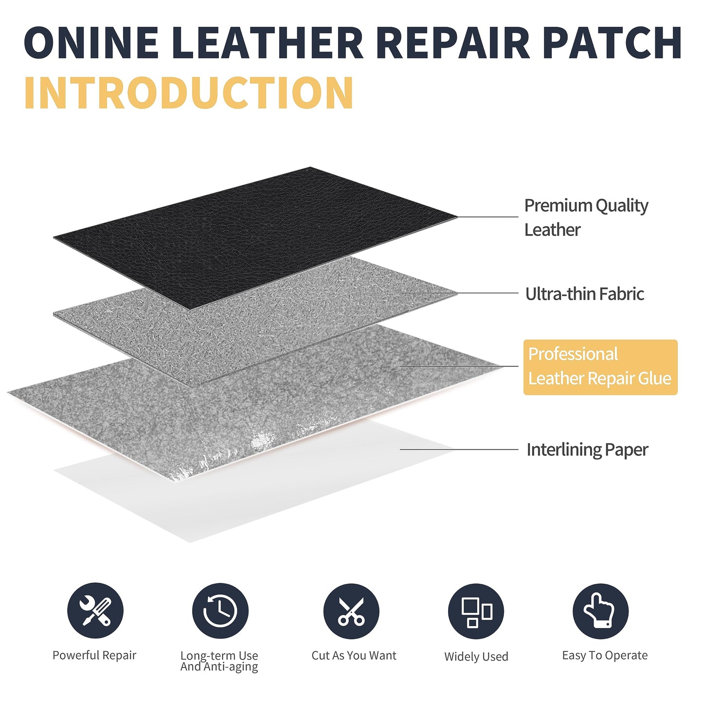 ONine Leather Repair Patch，Leather Repair Tape, 3 x 60 inches Leather Repair Patch for Furniture,Vinyl Repair Kit，Leather Couch Patch，for Sofas, Furniture, Car Seats, Office Chairs(Black)